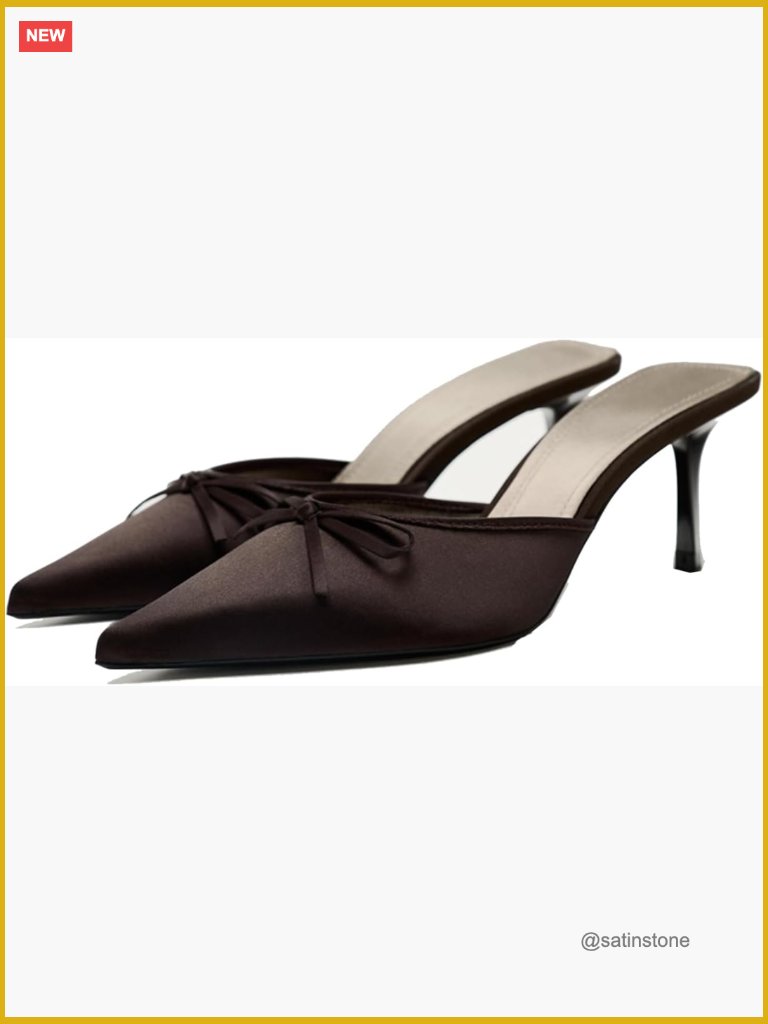 Kitten Heel Bow Mules For Women Slip On Backless Low Heel Pumps